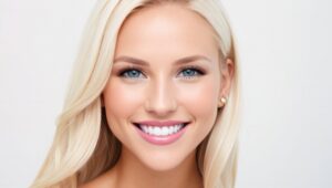 blonde woman with a white smile